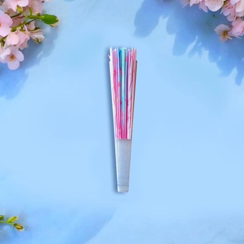 Rainbow Clacking Fan Hand Folding Fan with Original Kawaii Anime Magical Girl Inspired Angel Wings Artwork