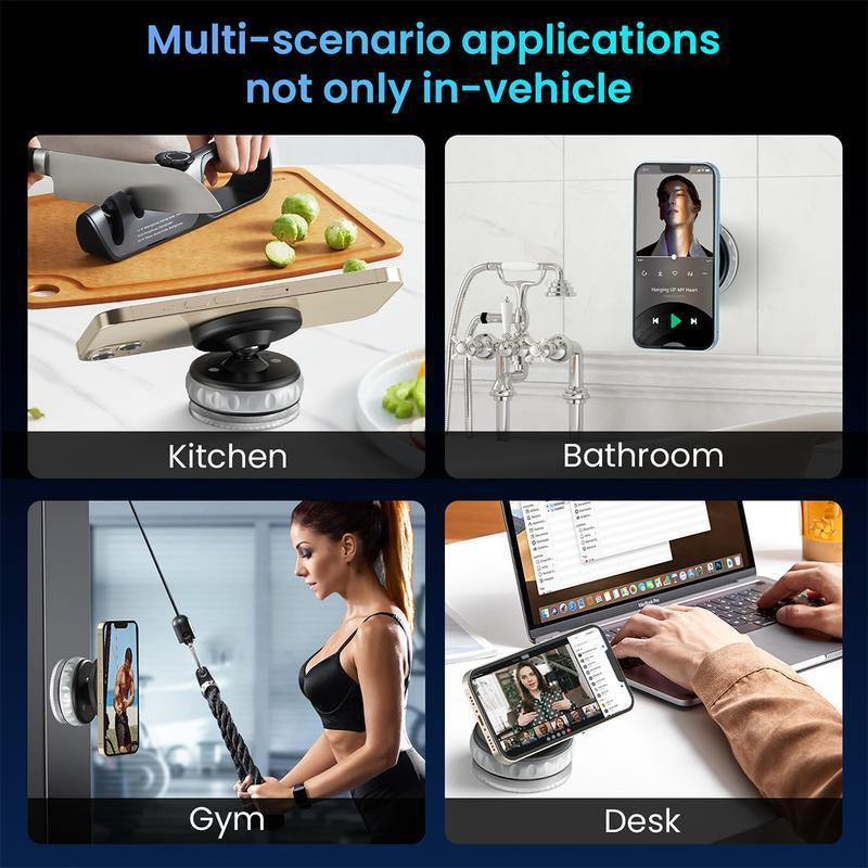 360° Vacuum Magnetic Car Phone Holder, Adjustable Suction Cup Phone Mount for Car/Gym/Mirror/Smooth Surface, Compatible with Iphone Android