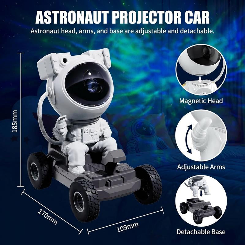 Projector Bedroom Lunar Rover Projection Lamp Astronaut Moon Car Design 360 Degree Galaxy Star Night Light Home Bedroom Decor Trending Space Gift for Kids Adults LED Projection Lamp with USB Power Romantic Atmosphere Room Party Mood Light Holiday Gift