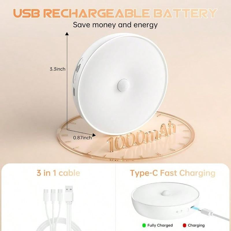 5/10Pcs USB Rechargeable Motion Sensor LED Night Lights - Warm & White, Automatic On/Off, Long-Lasting Battery, Compact Design for Stairs, Bedrooms, Cabinets & Wardrobes, Perfect Holiday Gift, Motion Sensor Light Indoor Rechargeable