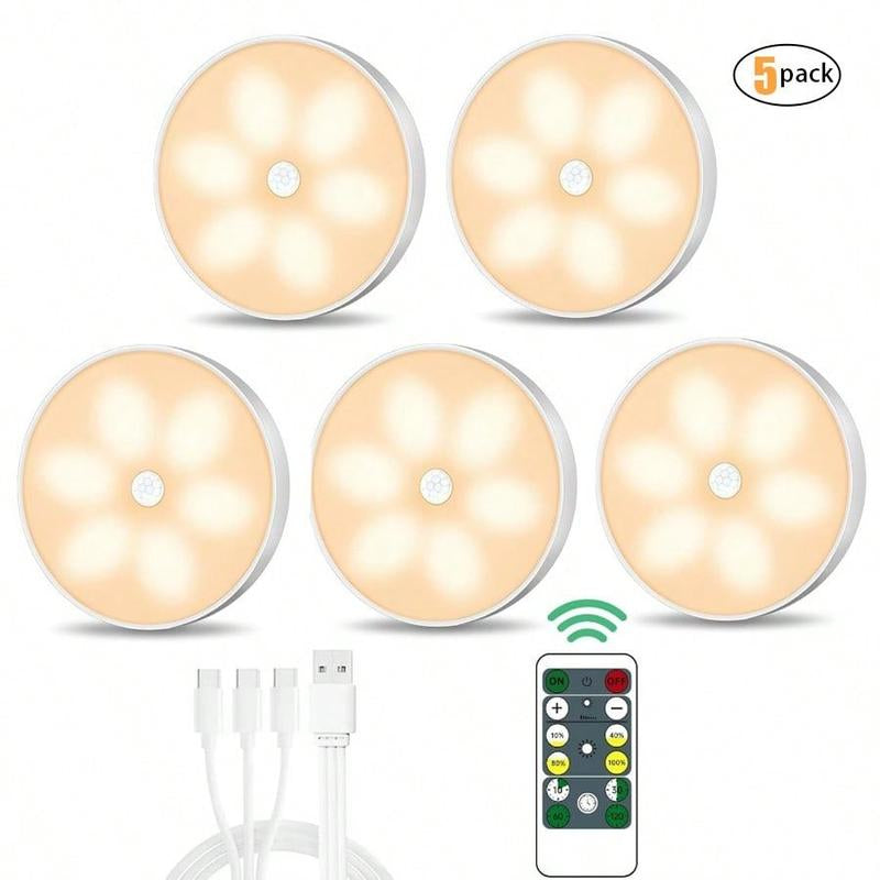 5/10Pcs USB Rechargeable Motion Sensor LED Night Lights - Warm & White, Automatic On/Off, Long-Lasting Battery, Compact Design for Stairs, Bedrooms, Cabinets & Wardrobes, Perfect Holiday Gift, Motion Sensor Light Indoor Rechargeable