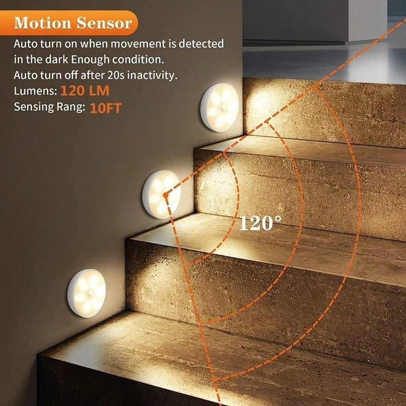 5/10Pcs USB Rechargeable Motion Sensor LED Night Lights - Warm & White, Automatic On/Off, Long-Lasting Battery, Compact Design for Stairs, Bedrooms, Cabinets & Wardrobes, Perfect Holiday Gift, Motion Sensor Light Indoor Rechargeable