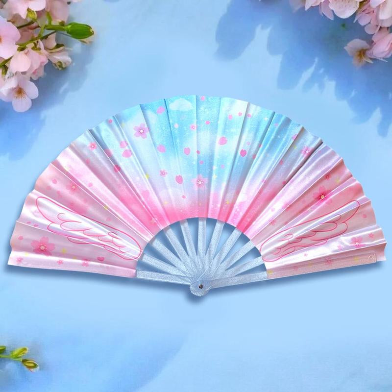 Rainbow Clacking Fan Hand Folding Fan with Original Kawaii Anime Magical Girl Inspired Angel Wings Artwork