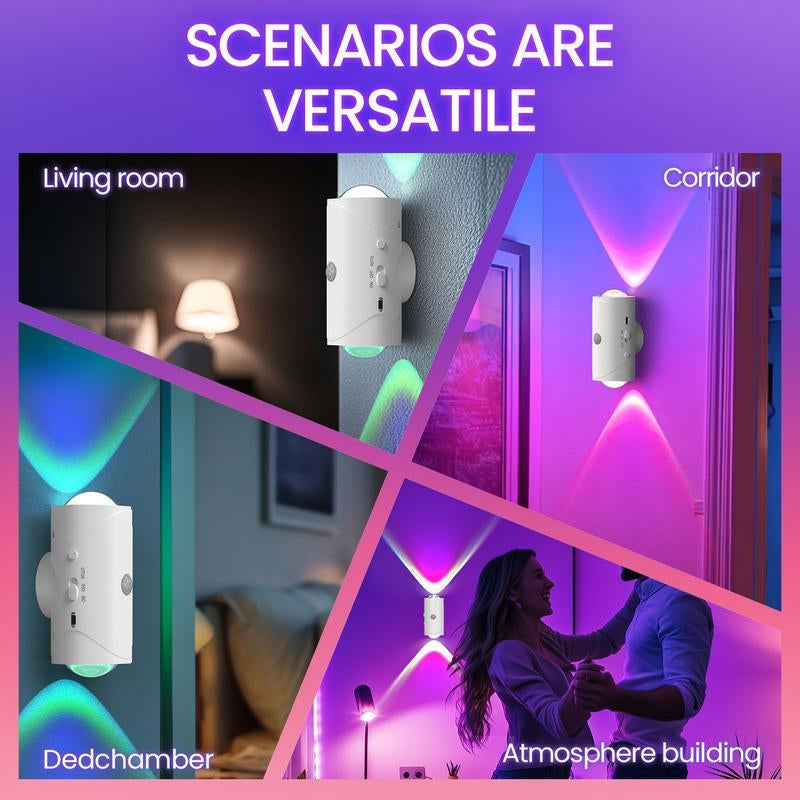 Smart Rechargeable LED Night Light with Motion Sensor - RGB Gradient Ambient Lighting, Dimmable Wall Lamp. Magnetic & Stick-On Design, USB Charging, Long Battery Life for Bedroom, Stairs, Hallway, Entryway & Halloween/Christmas Decor.Valentine'S