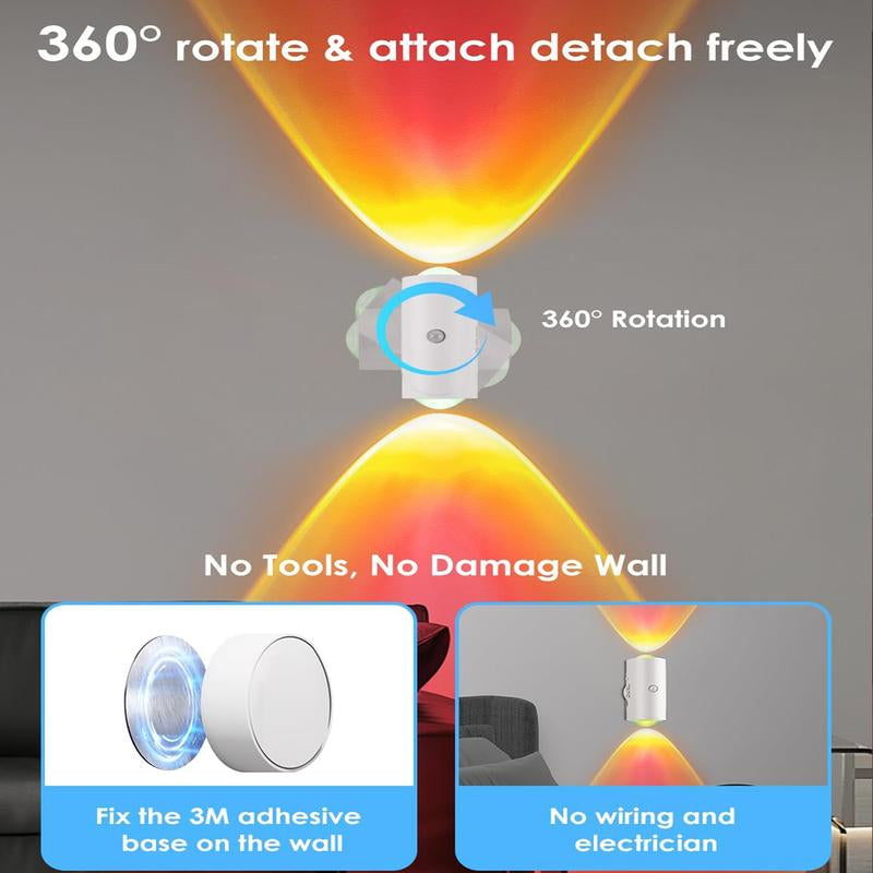 Smart Rechargeable LED Night Light with Motion Sensor - RGB Gradient Ambient Lighting, Dimmable Wall Lamp. Magnetic & Stick-On Design, USB Charging, Long Battery Life for Bedroom, Stairs, Hallway, Entryway & Halloween/Christmas Decor.Valentine'S