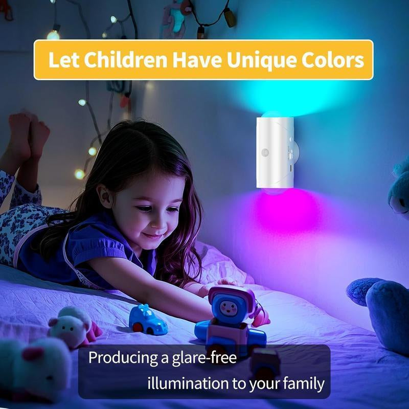 Smart Rechargeable LED Night Light with Motion Sensor - RGB Gradient Ambient Lighting, Dimmable Wall Lamp. Magnetic & Stick-On Design, USB Charging, Long Battery Life for Bedroom, Stairs, Hallway, Entryway & Halloween/Christmas Decor.Valentine'S