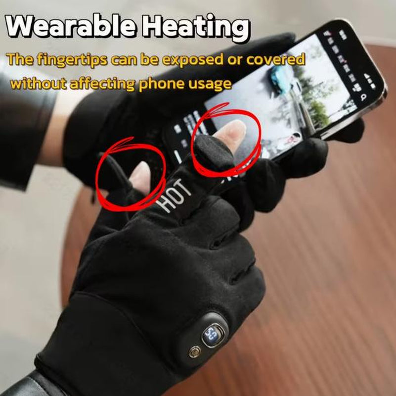 Heated Electric Gloves with Detachable Thumb and Index Finger, 3-Speed Temperature Adjustment, Rechargeable Hand Warmer, Thermal Gloves, Cycling Gloves. Equipped with a 3000Mah Battery (Washable after Disassembly), Suitable for Cycling, Gaming and Other