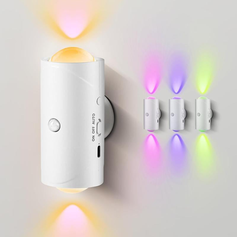 Smart Rechargeable LED Night Light with Motion Sensor - RGB Gradient Ambient Lighting, Dimmable Wall Lamp. Magnetic & Stick-On Design, USB Charging, Long Battery Life for Bedroom, Stairs, Hallway, Entryway & Halloween/Christmas Decor.Valentine'S