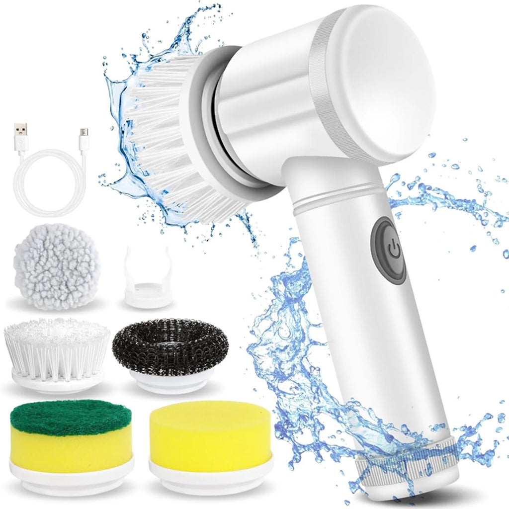 Modura™ Multifunctional Electric Cleaning Brush with 5 Replaceable Heads, Household Kitchen Bathroom Dish Cleaner, Corded or Battery Operated, Ergonomic Handle for Multi-Surface Cleaning