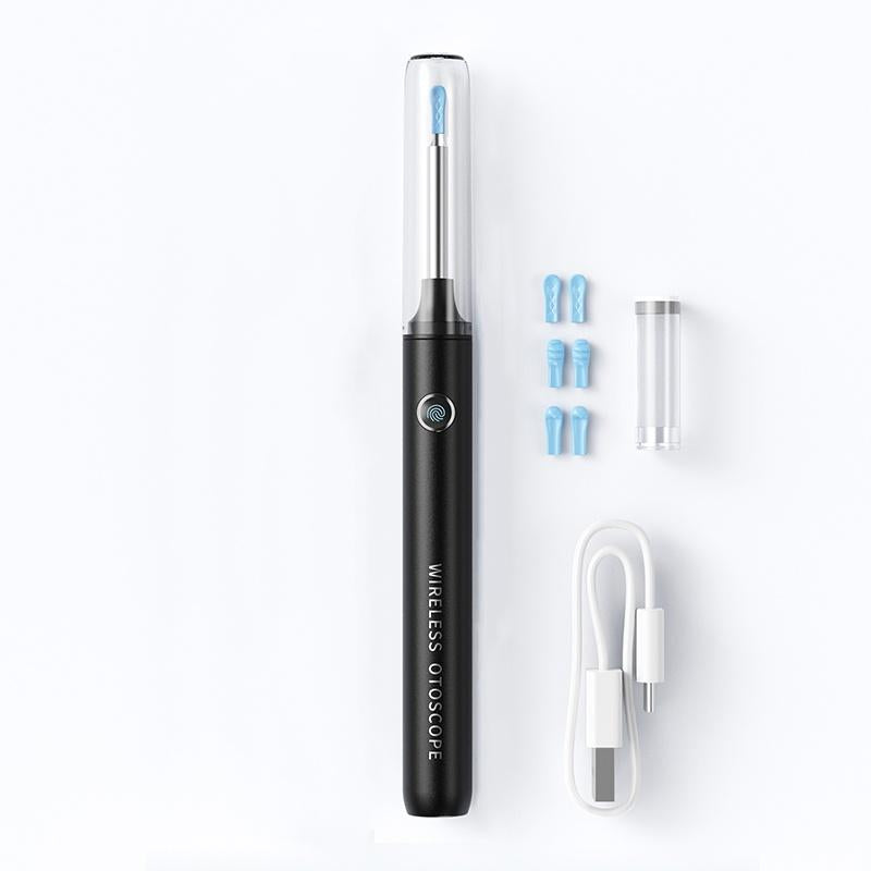 Ear Wax Removal Tool Camera, Ear Wash with 1080P High-Definition Camera, Illuminated Otoscope, Ear Wax Removal Kit with 6 Replacement Ear Tips, Suitable for Iphone, Ipad, Android Phones (Black)