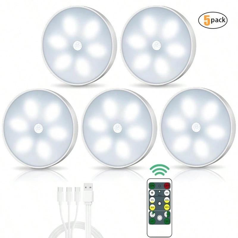 5/10Pcs USB Rechargeable Motion Sensor LED Night Lights - Warm & White, Automatic On/Off, Long-Lasting Battery, Compact Design for Stairs, Bedrooms, Cabinets & Wardrobes, Perfect Holiday Gift, Motion Sensor Light Indoor Rechargeable
