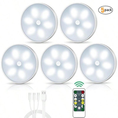 5/10Pcs USB Rechargeable Motion Sensor LED Night Lights - Warm & White, Automatic On/Off, Long-Lasting Battery, Compact Design for Stairs, Bedrooms, Cabinets & Wardrobes, Perfect Holiday Gift, Motion Sensor Light Indoor Rechargeable