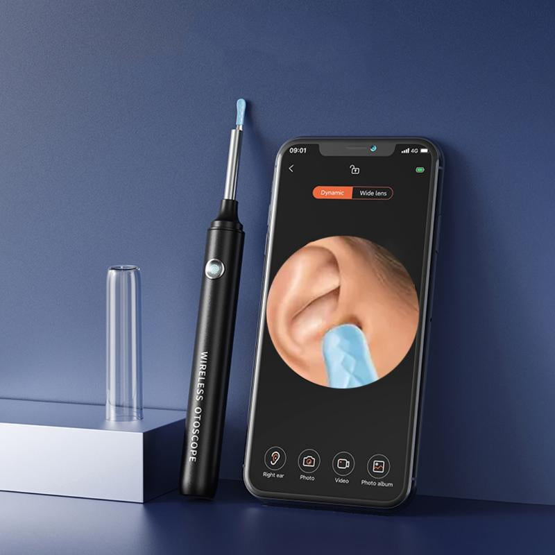 Ear Wax Removal Tool Camera, Ear Wash with 1080P High-Definition Camera, Illuminated Otoscope, Ear Wax Removal Kit with 6 Replacement Ear Tips, Suitable for Iphone, Ipad, Android Phones (Black)