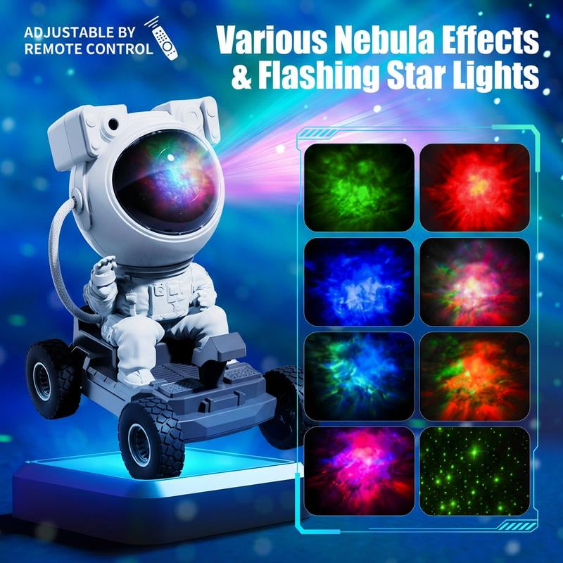 Projector Bedroom Lunar Rover Projection Lamp Astronaut Moon Car Design 360 Degree Galaxy Star Night Light Home Bedroom Decor Trending Space Gift for Kids Adults LED Projection Lamp with USB Power Romantic Atmosphere Room Party Mood Light Holiday Gift