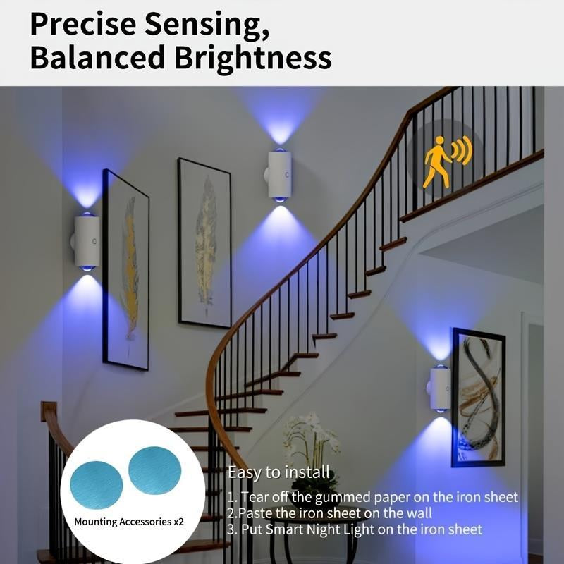 Smart Rechargeable LED Night Light with Motion Sensor - RGB Gradient Ambient Lighting, Dimmable Wall Lamp. Magnetic & Stick-On Design, USB Charging, Long Battery Life for Bedroom, Stairs, Hallway, Entryway & Halloween/Christmas Decor.Valentine'S