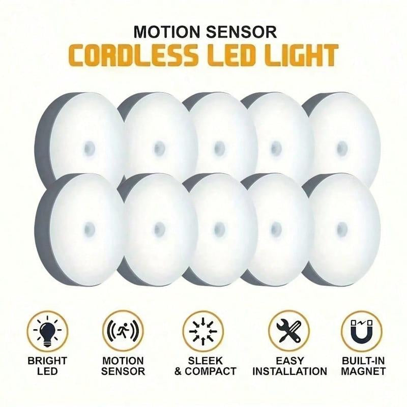 5/10Pcs USB Rechargeable Motion Sensor LED Night Lights - Warm & White, Automatic On/Off, Long-Lasting Battery, Compact Design for Stairs, Bedrooms, Cabinets & Wardrobes, Perfect Holiday Gift, Motion Sensor Light Indoor Rechargeable