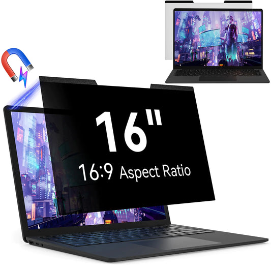 Magnetic 16 Inch Laptop Privacy Screen for 16:9 Computer Monitor Removable Anti Glare Blue Light Filter Protector 16 in Privacy Shield Compatible with Lenovo Hp Dell Acer Asus Thinkpad Envy Xps