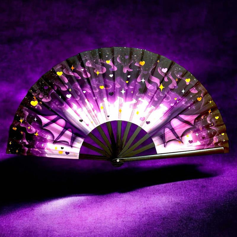 Rainbow Clacking Fan Hand Folding Fan with Original Kawaii Anime Magical Girl Inspired Angel Wings Artwork